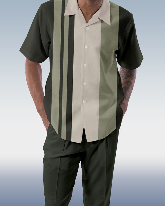 Men's Button Fastening Crosshatch Checkered Short Sleeve Walking Suit main image 0