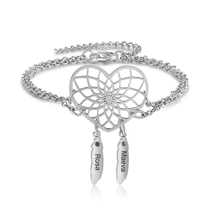 Heart Dream Catcher Bracelet Custom 2 Names Birthstones Bracelet for Women