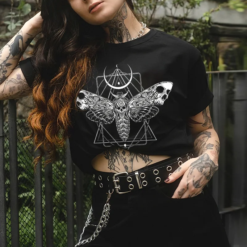 Surreal Death Moth Printed Women's T-shirt -  