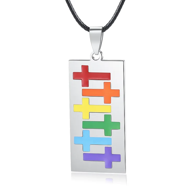 Personalized Rainbow Dog Tag Necklace Engraved 1 Text LGBT Pride Gifts
