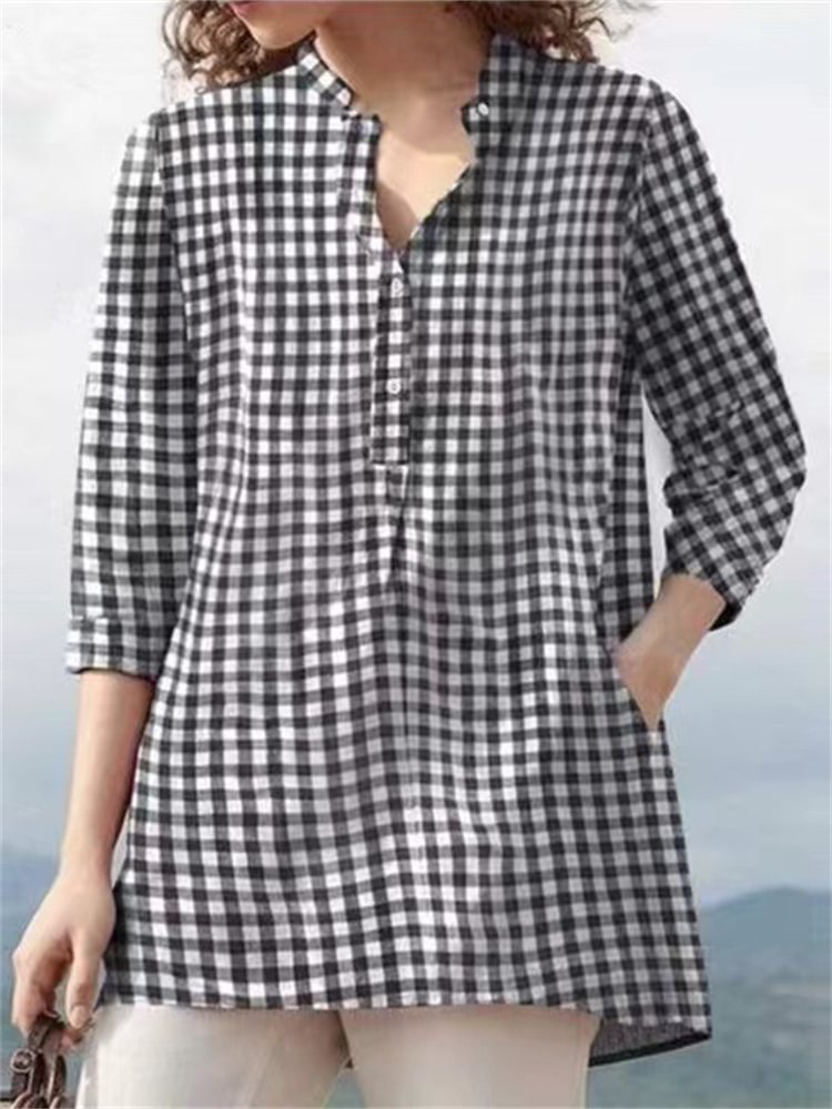 Plaid Pinch Button Up Tunic