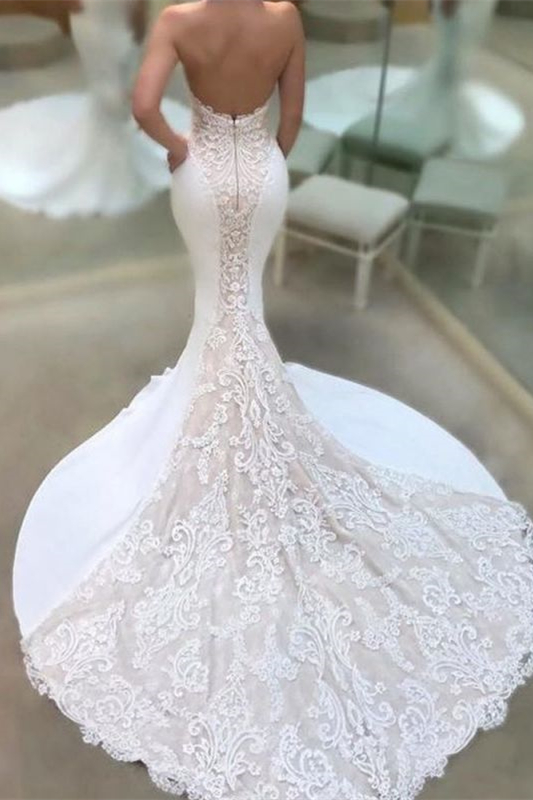 Charming Sweetheart Mermaid Wedding Dress Lace Appliques Bridal Gowns