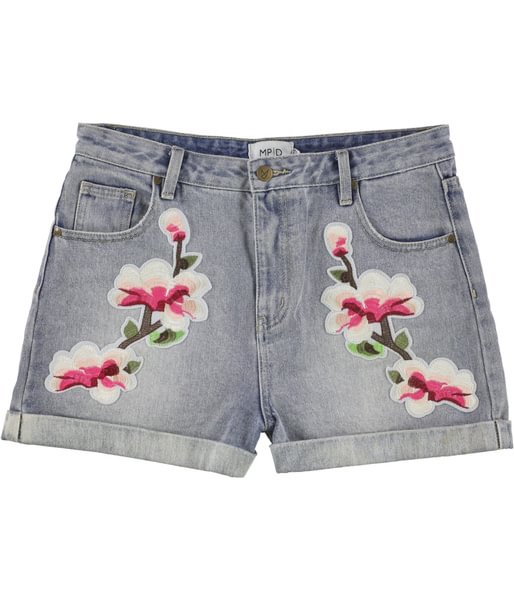 Minkpink Womens Floral Patched Casual Denim Shorts - Life is Beautiful for You - SheChoic