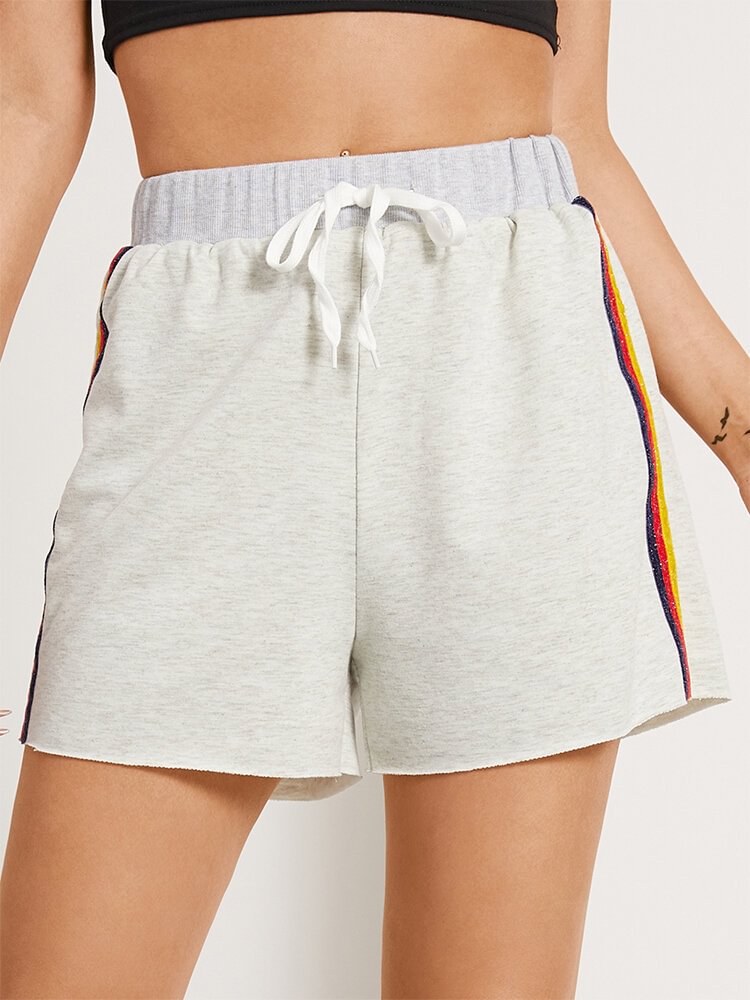 Side Striped Print Drawstring Casual Shorts for Women - BlackFridayBuys