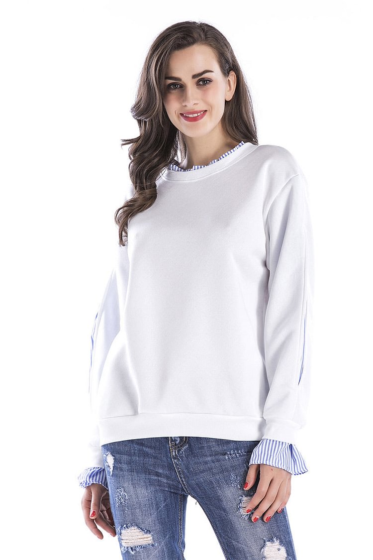White Patched Ruffle Sleeve Sweatshirt - BlackFridayBuys
