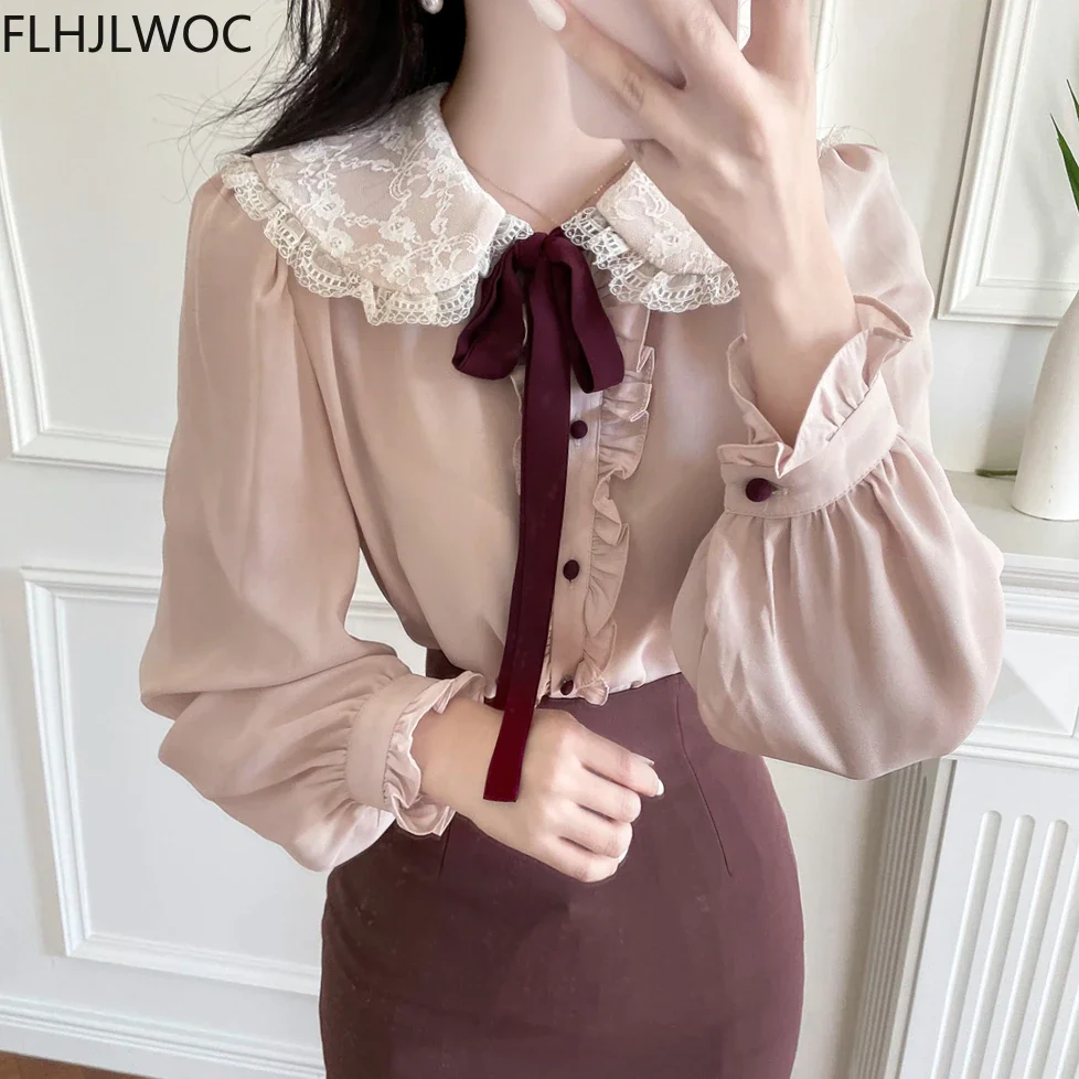 Woherb 2021 Women Cute Top Preppy Style Vintage Japan Chic Korea Design Single Breasted Button Elegant Formal Shirts Blouses Pink White
