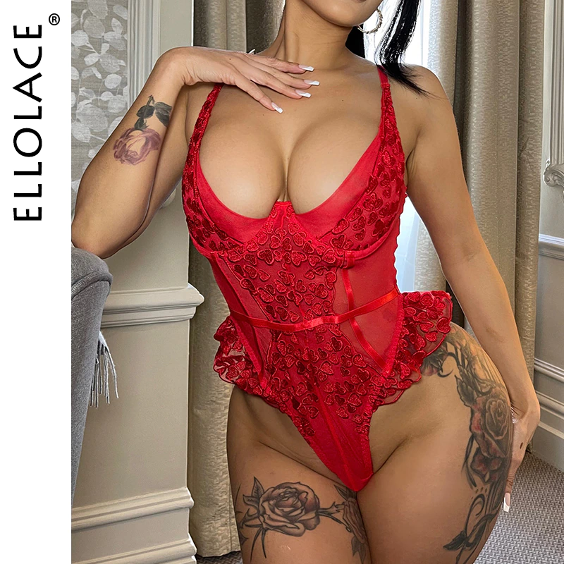 Billionm Ellolace Sexy Lingerie Bodysuit Women Heart Shaped Embroidery