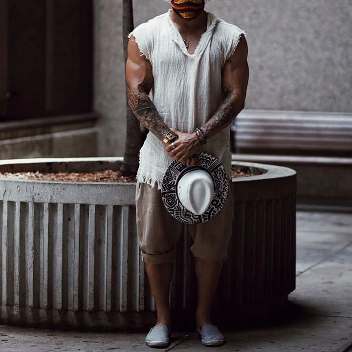 Men's Linen Holiday Plain Tank Top-inspireuse