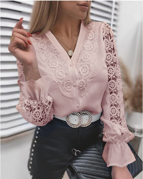 2025 Spring White Lace Shirts Long Sleeve Top Women Buttons Casual Office Womens Tops And Blouse Femme Shirt