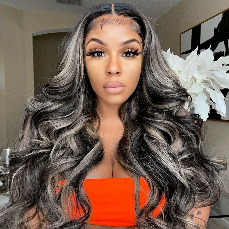Platinum Blonde Highlights Black Virgin Human Hair Lace 