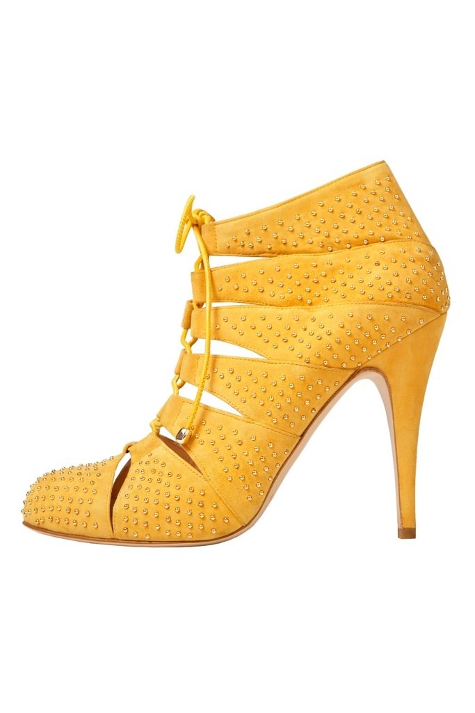 Mustard Lace up Boots Chunky Heel Studs Shoes Ankle Booties |FSJ Shoes