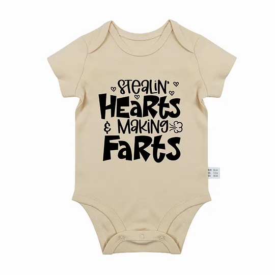 【0M-24M】Adorable Baby Bodysuit With Fun "Stealin' Hearts & Making Farts" Print