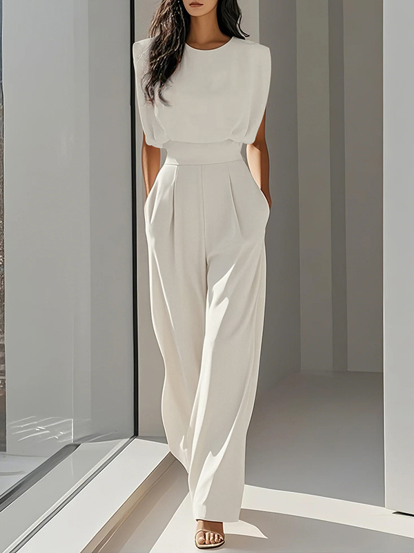 Casual Print Split Joint Pocket Boat Neck Jumpsuits