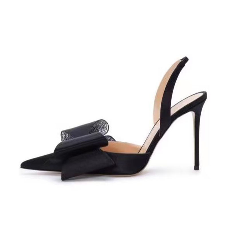 VCSHOES Silk Pointed Toe Bowknot Super High Heel Rear Trip Belt Party Crystal Closed Toe Sandals