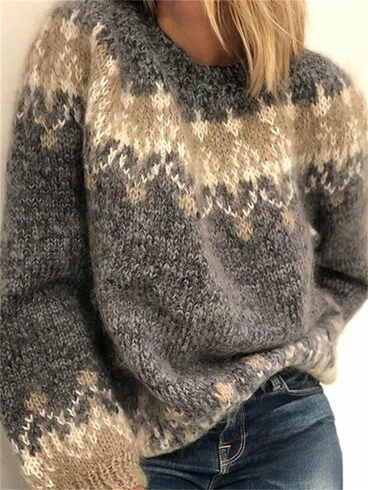 Women's Pullover Jumper Sweater Knitted Geometric Stylish Basic Casual Long Sleeve Loose Sweater Cardigans Crew Neck Fall Winter Blue Wine Black / Holiday / Going out