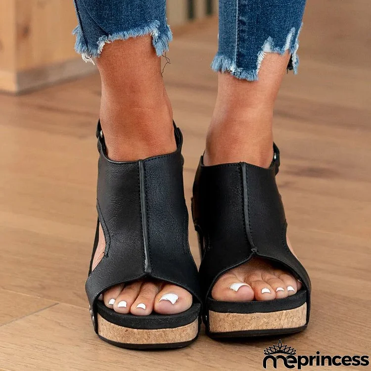 Casual Patchwork Opend Wedges Shoes