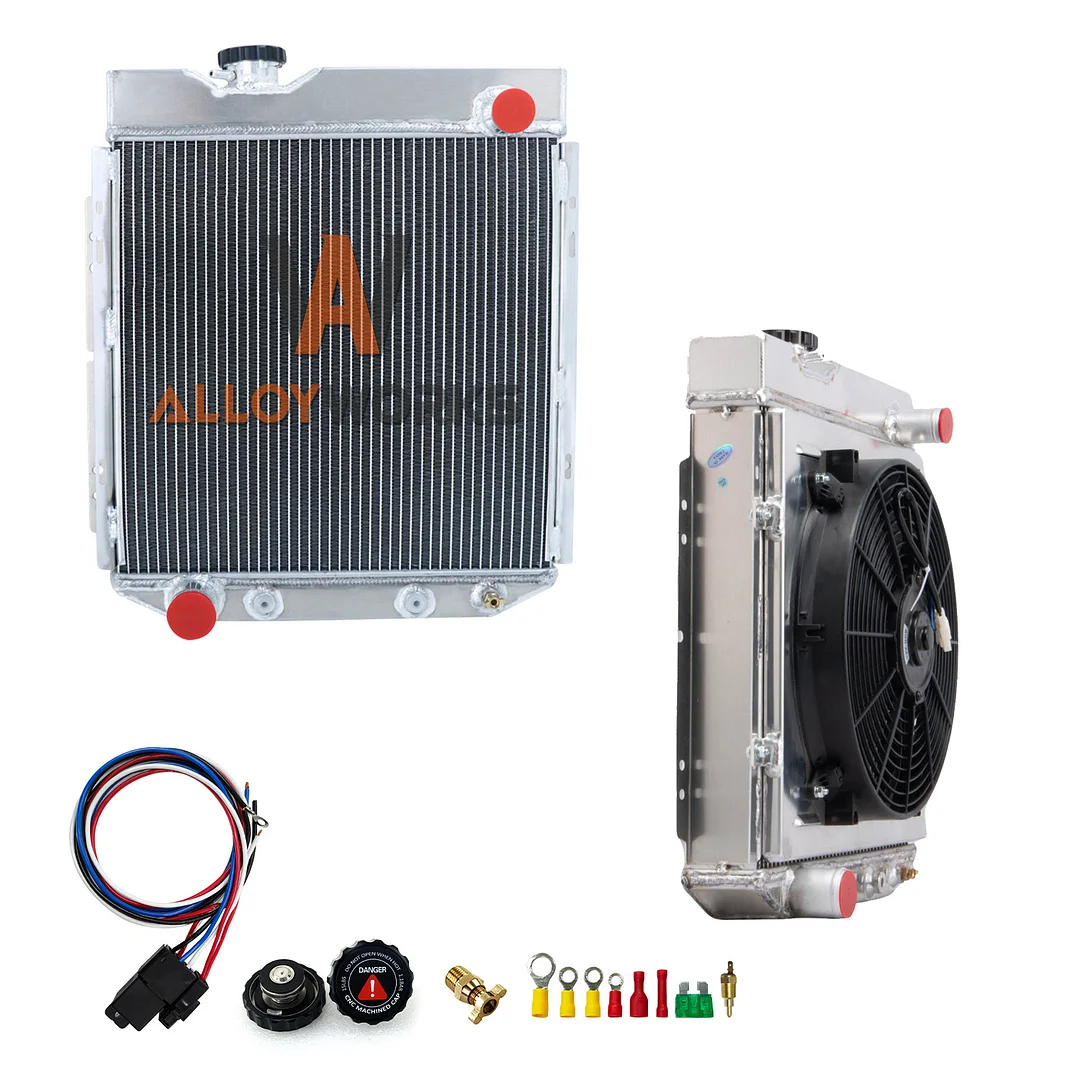 Alloyworks 3Row Radiator with Shroud Fan Relay For Ford Mustang 5.0L V8 Engine swap 60-66-90w