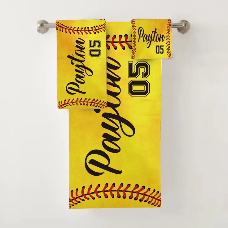 Kids Personalized Softball Bath Towel Set | Towel139-MZ