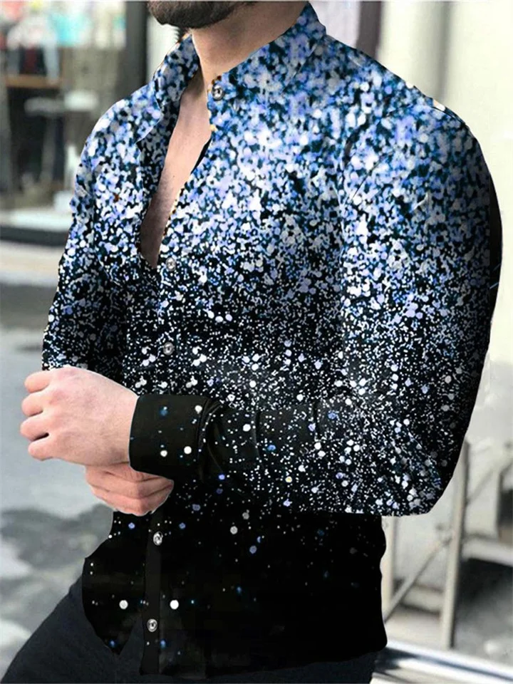 Men's Shirt Glitter Print Long Sleeve Casual Turndown Tops Blue Purple Pink Gold Red Outdoor Street Button-Down Print Tops Fashion Breathable Summer / Spring-JRSEE