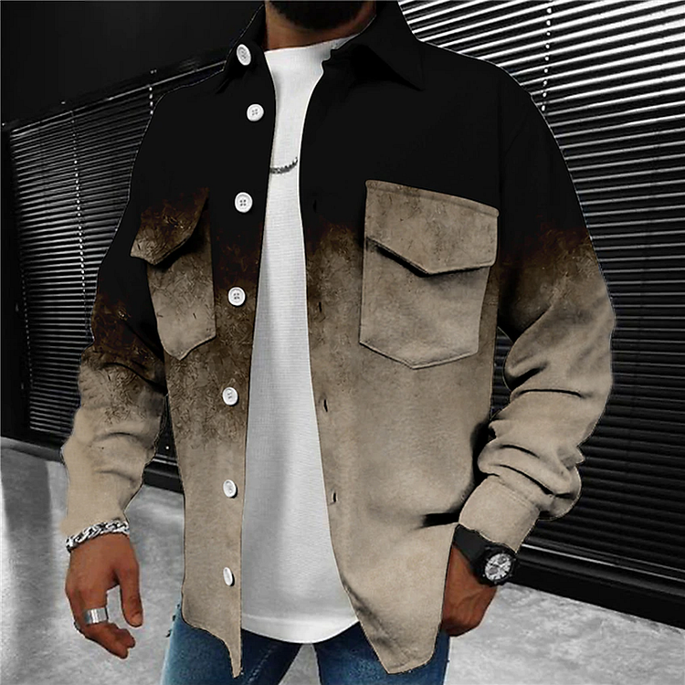Broswear Men's Shacket Color Gradient Graphic Prints Long Sleeve Shirts Jacket