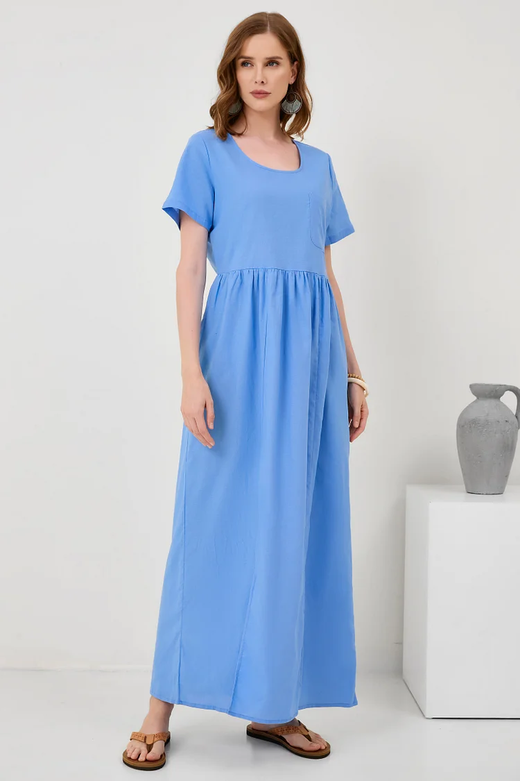 Cotton Linen Solid Color Casual Pleated Vacation Dress[ Pre Order ]