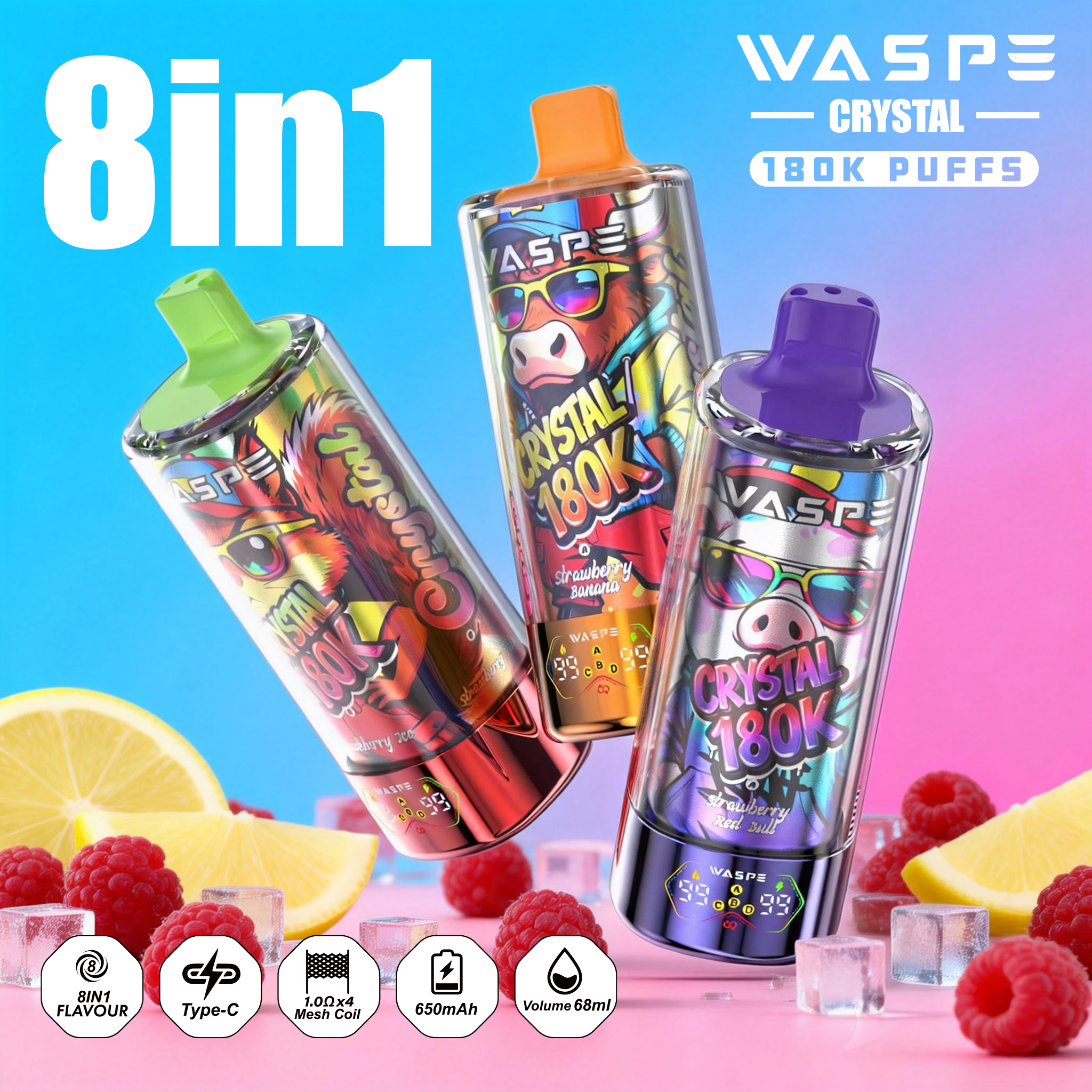 Waspe Crystal 8-in-1 180000 Puffs Disposable Vape | Bulk Wholesale Waspe Crystal 8-in-1 180000 Puffs Disposable Vape | Bulk Wholesale