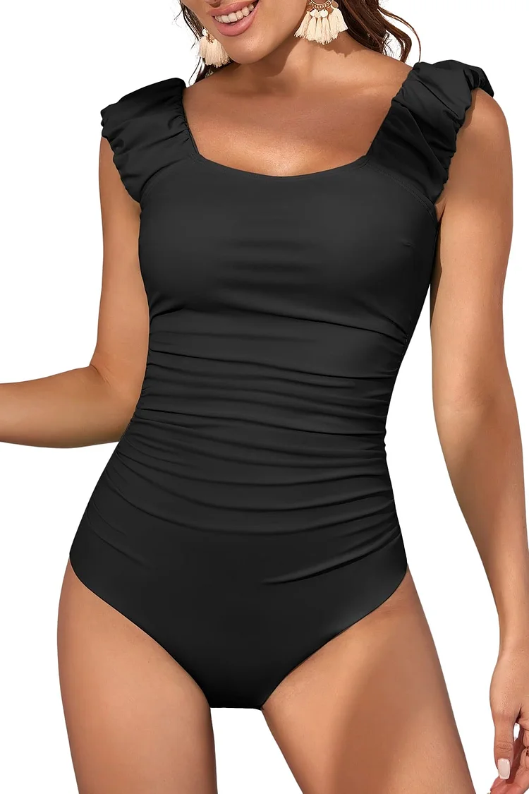 Puffy Sleeves Tummy Control Womens One Piece Swimsuits