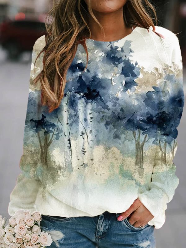 Comstylish Watercolor Art Water's Edge Print Sweatshirt