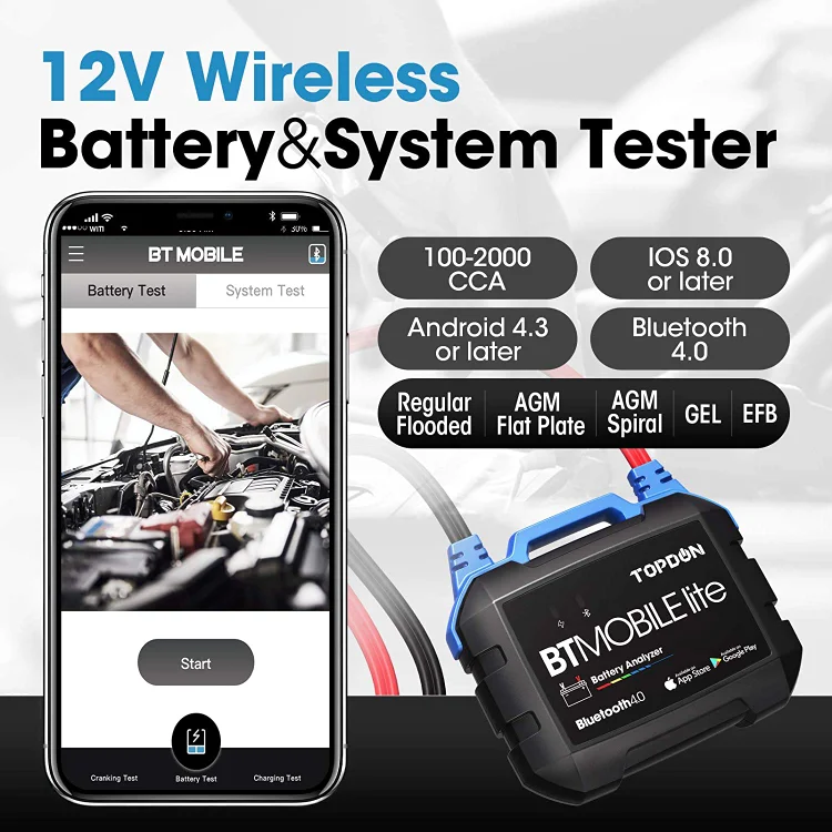 Topdon BT Mobile Lite Monitor TOPDON Car Battery Tester for 12V