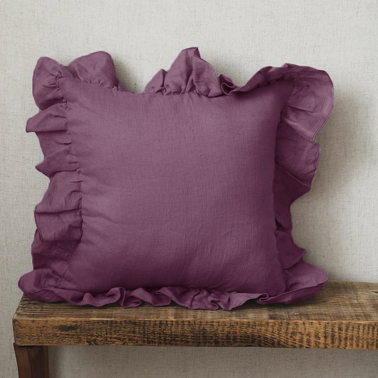 Dark Purple Ruffle 100% Flax Linen Pillowcases-ChouChouHome