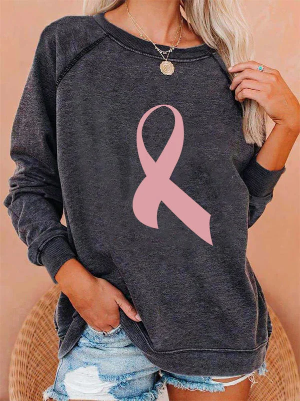 Pink Ribbon Graphic Washed Sweatshirt socialshop