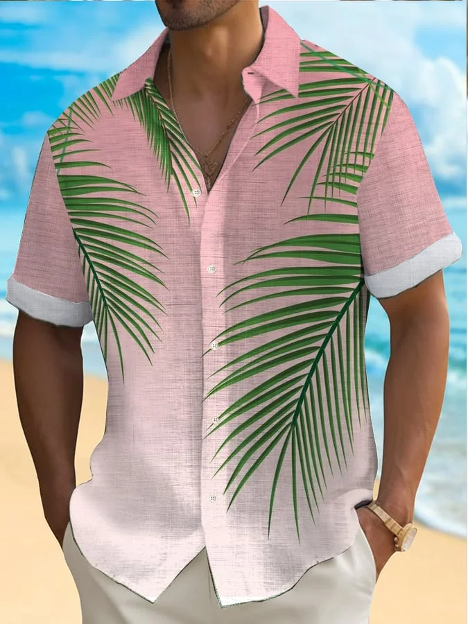 Men's Fashion Barbie Pink Art Hawaiian With Pockets Short Sleeve Shirt