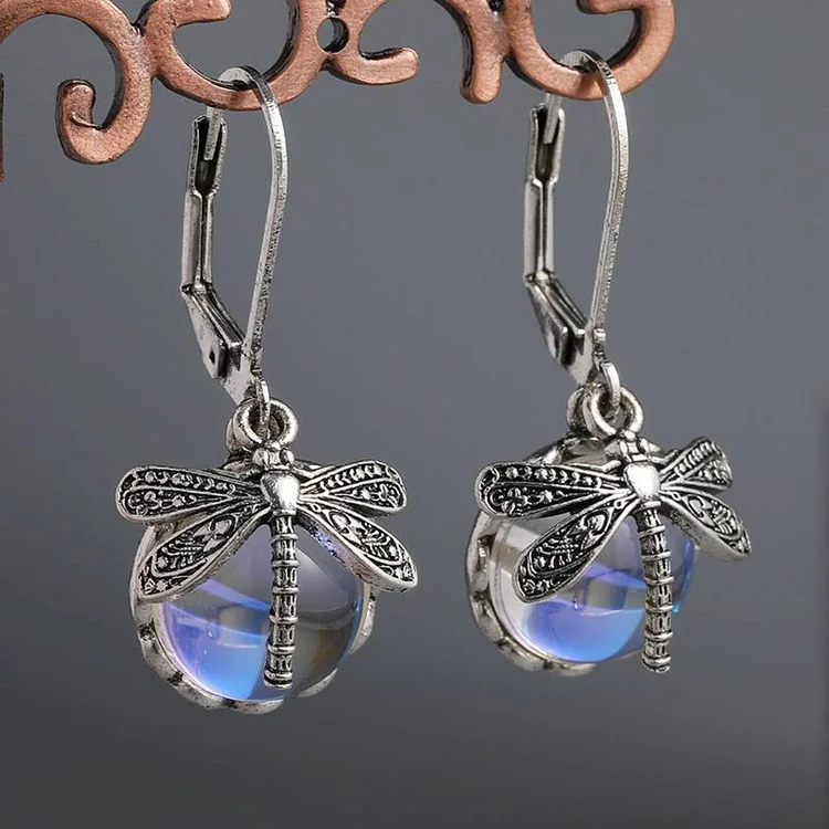 Spherical Dragonfly Earrings in Antique Silver