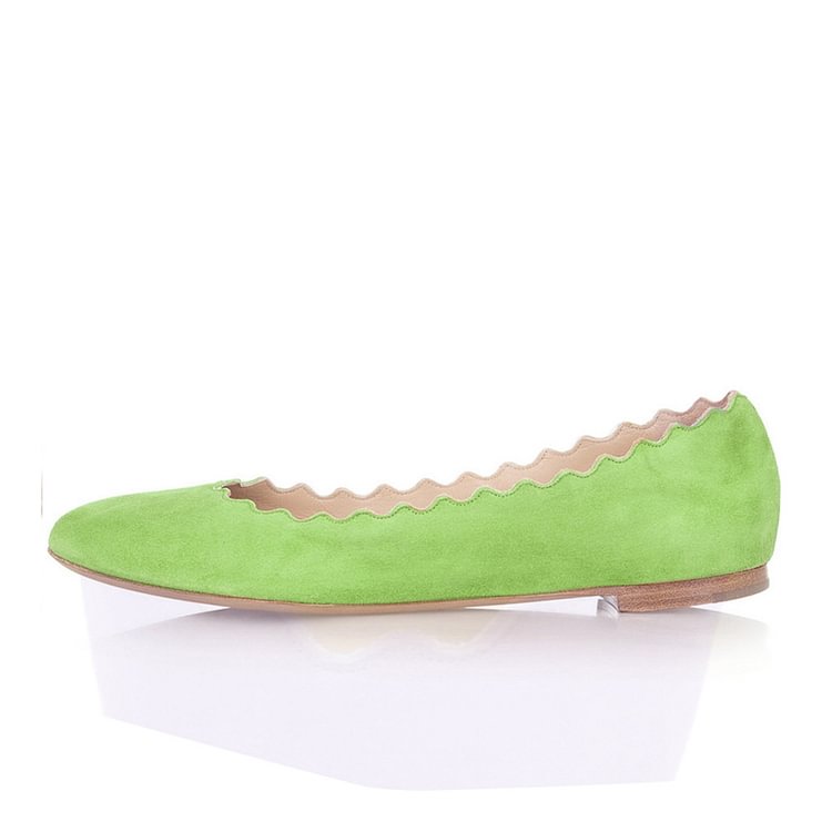 On Sale Lime Green Suede Ballet Flats Round Toe Comfortable Flats |FSJ Shoes