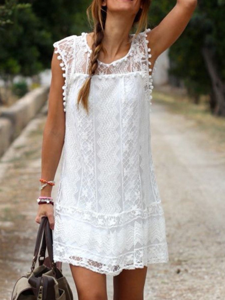VChics VChics Boho Lace Patchwork Mini Tank Dress