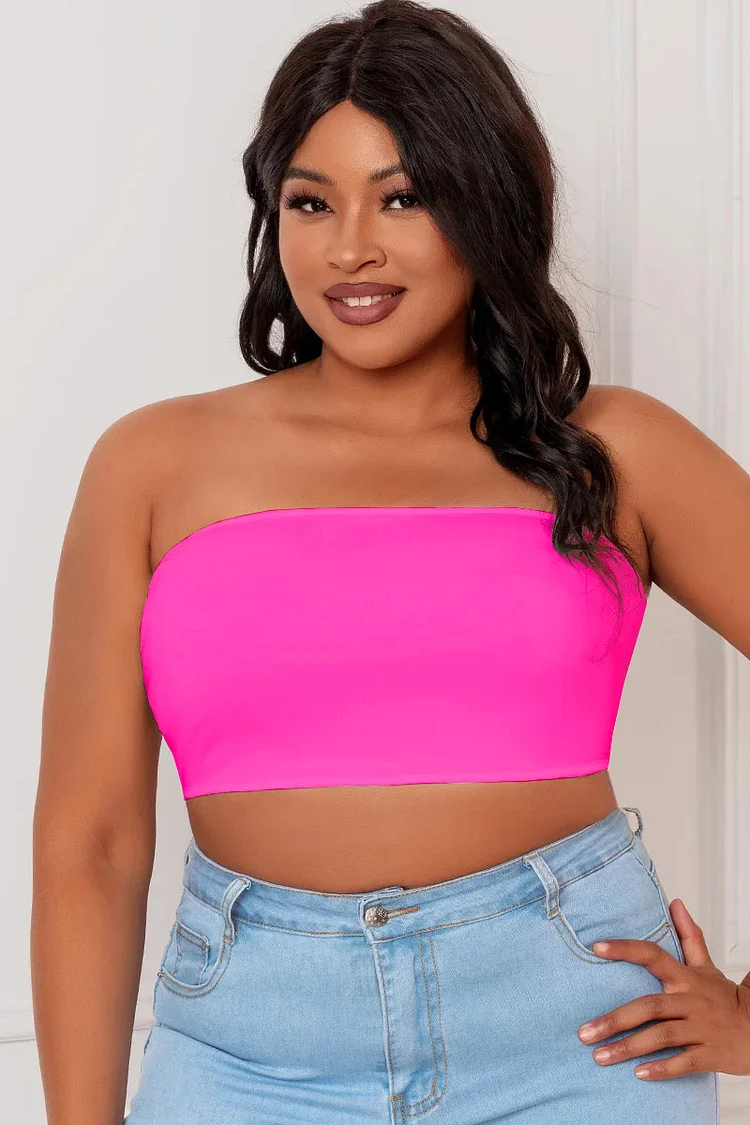 Plus Size Rose Red Casual Asymmetrical Bra Tube Top