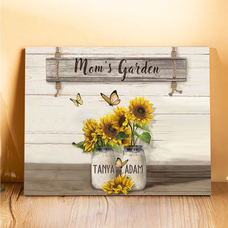 2 Names - Personalized Wooden Plaque Sunflowers Customized with Text Home Decoration Gift for Mother/Grandma