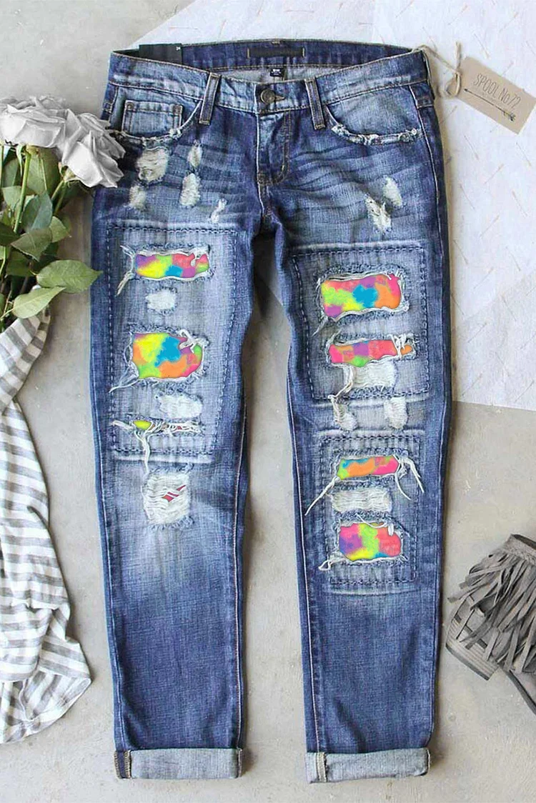 Rainbow Casual Ripped Jeans