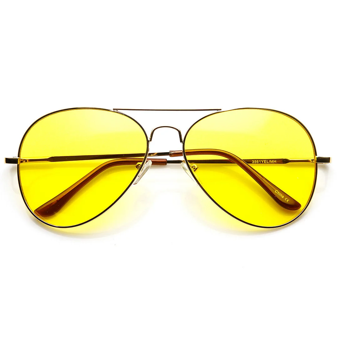 Classic Metal Frame Yellow Tinted Night Driving Aviator glasses