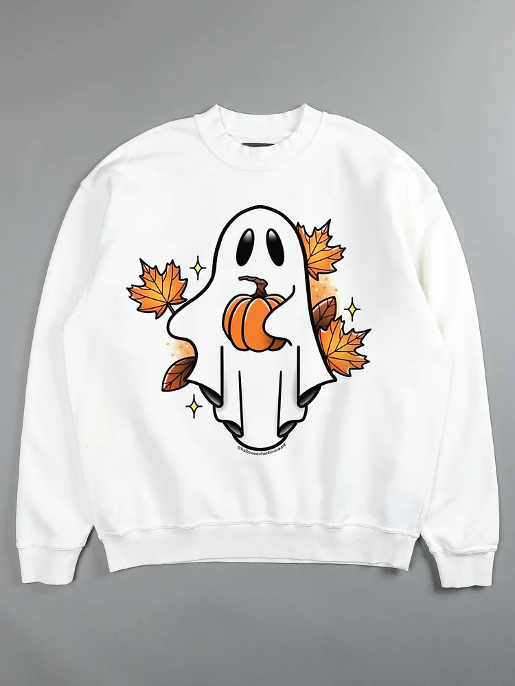 Men's Halloween Pumpkin Ghost Graphic Print Sweatshirt