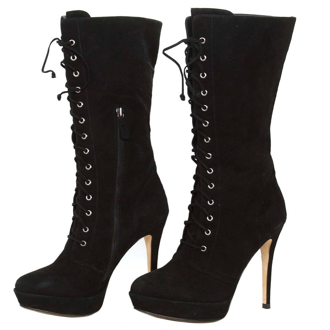 black-high-heel-boots-suede-platform-lace-up-mid-calf-boots-fsjshoes