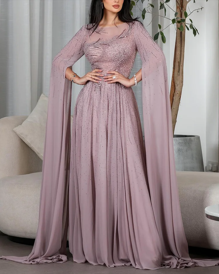 Women's Round Neck Long Sleeve Sequin Dress