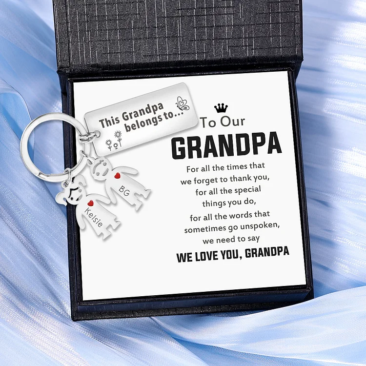 This Grandpa Belongs To Keychain Personalized Family Keychain with 2 Kid Charms Engrave 2 Names