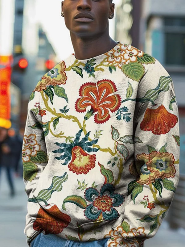 Men's Vintage Floral Art Print Casual Sweatshirt