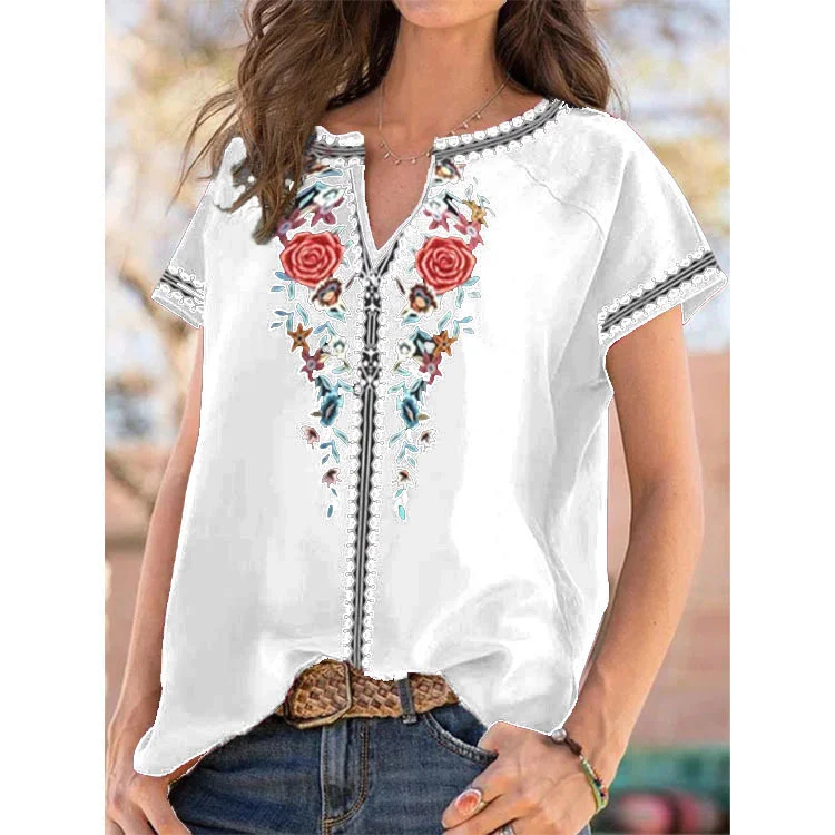 Ethnic Style Printed Short-sleeved T-shirt