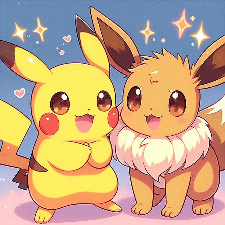 【Huacan Brand】Anime Pokémon Pikachu And Eevee 11CT Stamped Cross Stitch 50*50CM