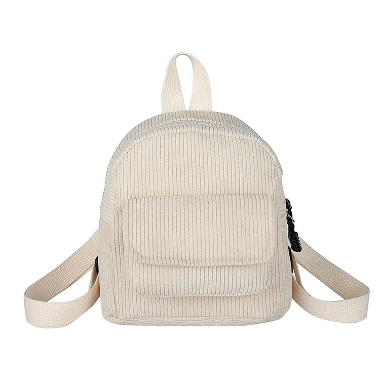 Women Mini Backpack Corduroy Girls Bookbags Retro Travel Rucksack (Beige)