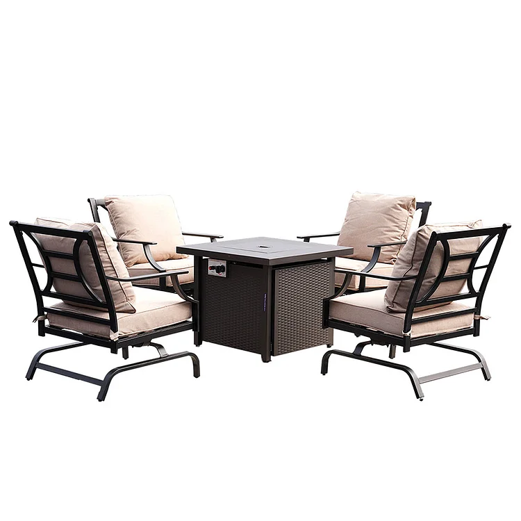 GRAND PATIO NEWPORT Outdoor Furniture Set with 1 Propane Fire Pit Table and 4 Chairs