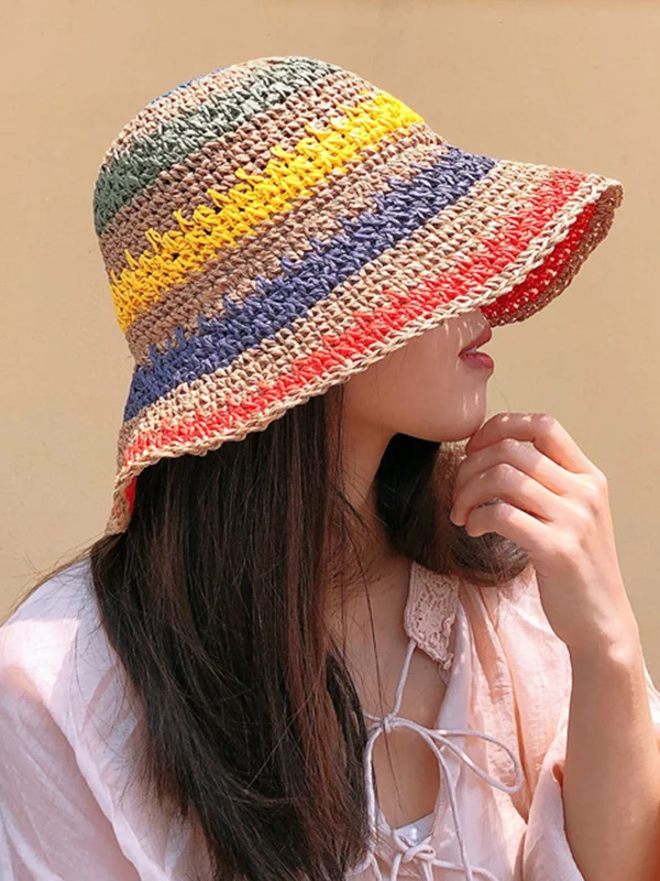 Sun-Protection Contrast Color Split-Joint Woven Fisherman Hat Sun Hat