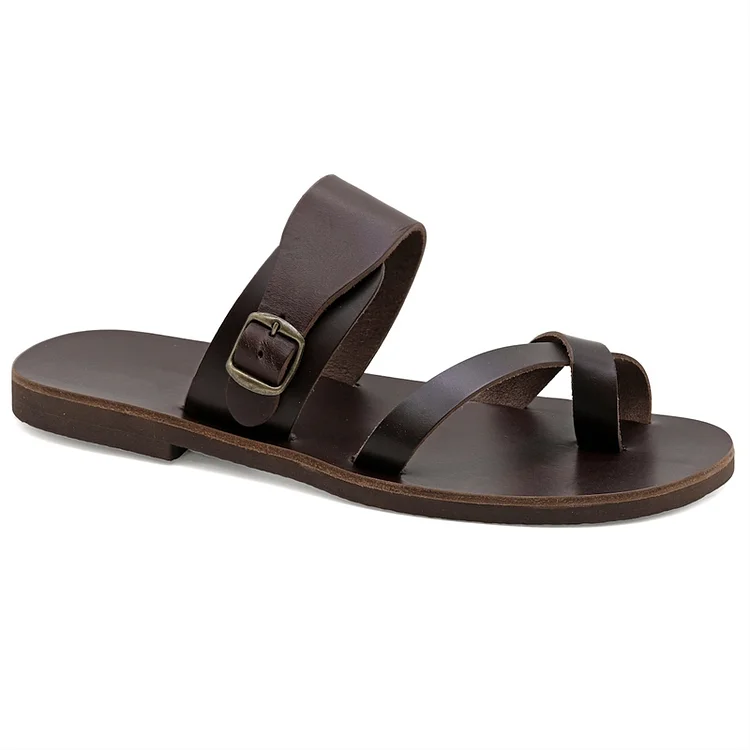 Faux Leather Side Buckle Round Toe Slipper Flat slippers